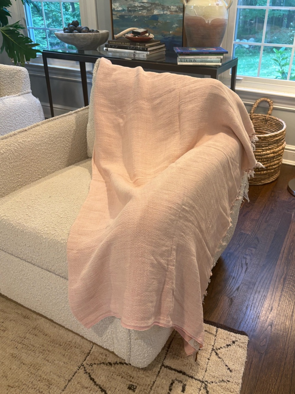 Pom Pom at Home by Hilde Leiaghat Pink Linen Throw